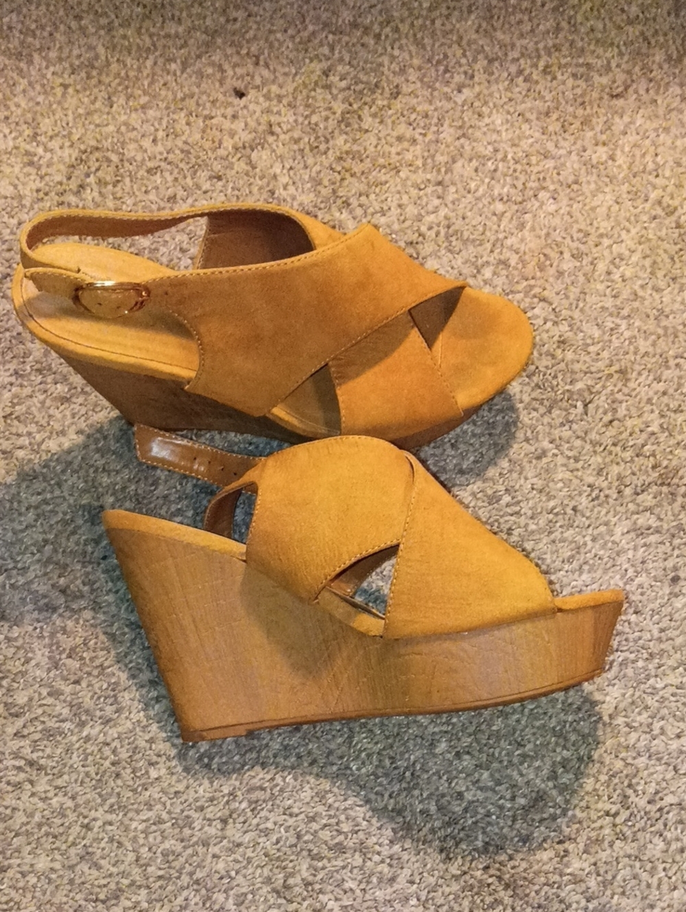 Women’s Tan Suede Wedge Sandals - Open Toe Slingback